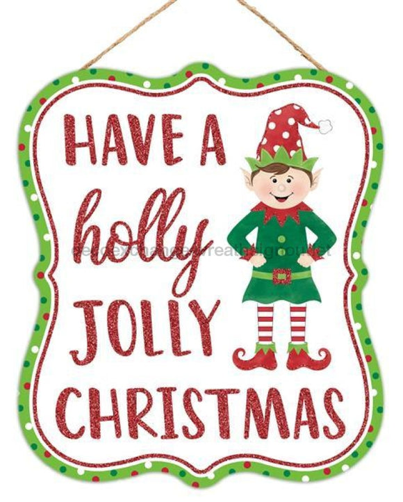 10.5H X 9L Holly Jolly Elf Glitter White/red/emerald/lime Ap8980 Sign