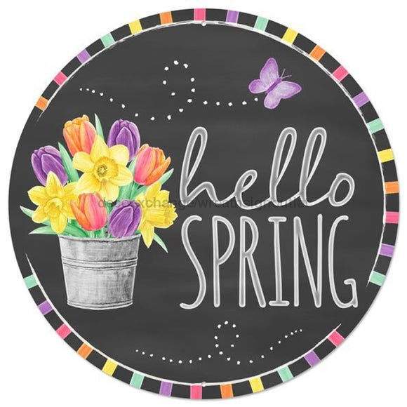 12Dia Metal Hello Spring Sign Gry/Wht/Ylw/Or/Pnk/Prp/Gr Md1029