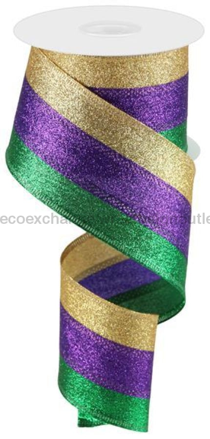 2.5X10Yd 3-In-1 Shimmer Glitter/Stripe Mardi Gras Rga8220Yn Ribbon