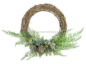 22"Dia Grapevine/Fern/Succulent Wreath Natural/Green/Grey TW3142 - healthypureonline
