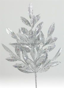 23.5"L Glitter Bay Leaf Spray Silver XS215126 - healthypureonline