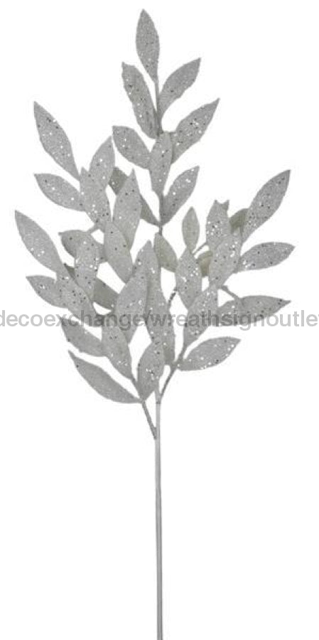 31L Glittered Leaf Spray White/silver Xs2214 Greenery