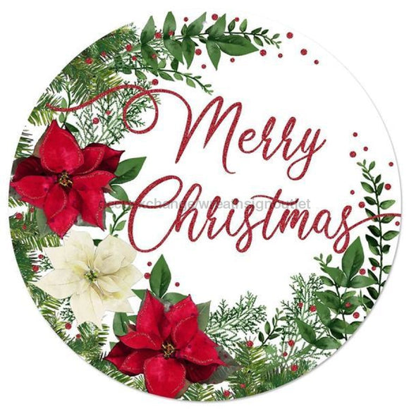 8Dia Metal/glttr Merry Christmas Sign Red/cream/green Md0937