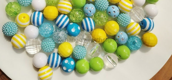 Blue, Yellow, Green Bubble gum Bead Premium Mix, Bag of 100, DEI-018 - healthypureonline®