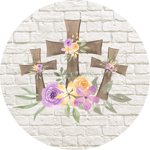 Wreath Sign, Easter Sign, Easter Crosses 12" Round Metal Sign DECOE-413, Sign For Wreath, healthypureonline - healthypureonline