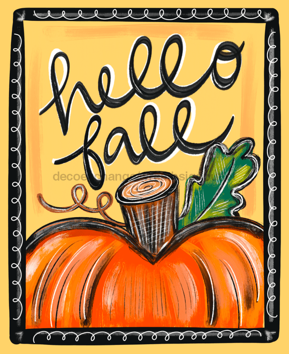 Wreath Sign, Fall - Hello Fall Pumpkin 8x10