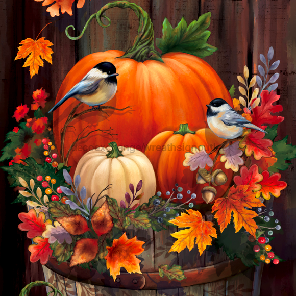 Wreath Sign, Finches and Pumpkins Fall Sign, 10