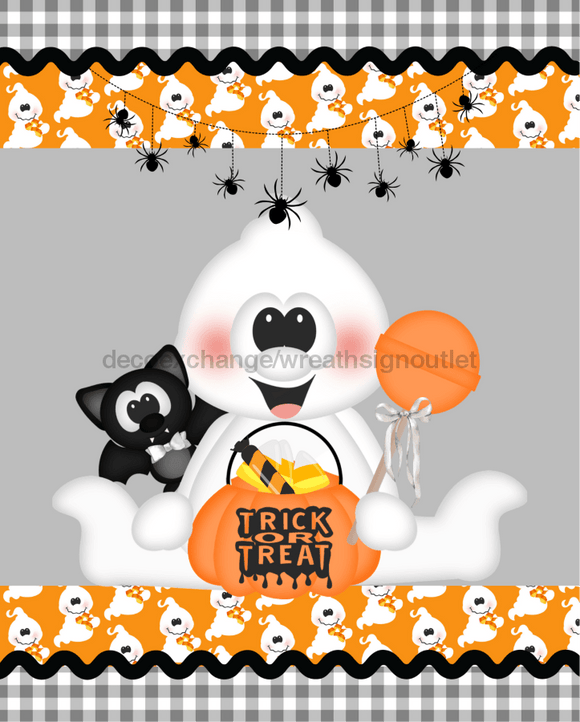 Wreath Sign, Halloween Sign, Cute Ghost and Cat Sign, 8