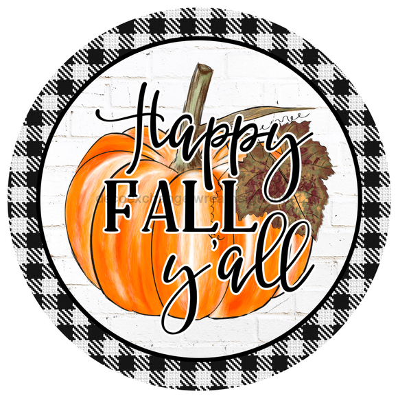 Wreath Sign, Happy Fall Yall Pumpkin Buffalo Check 12