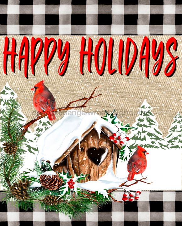 Wreath Sign, Happy Holidays, Christmas Cardinals, Christmas Sign, 8x10