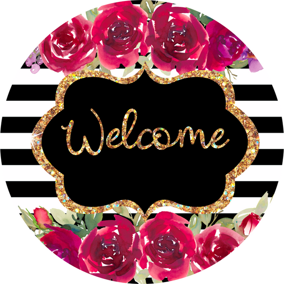 Wreath Sign, Pink Welcome Sign, Floral Sign, 12