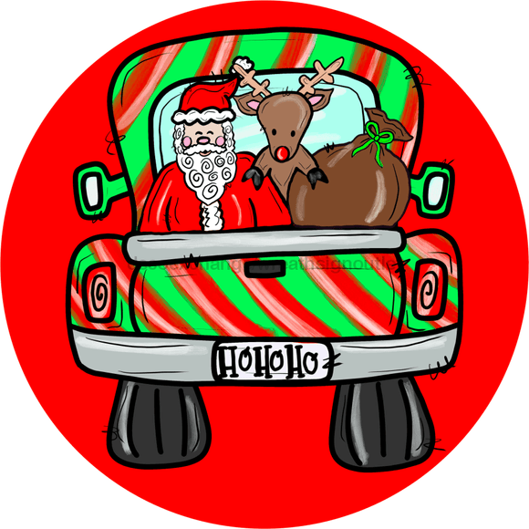 Wreath Sign, Santa Christmas Truck, 12