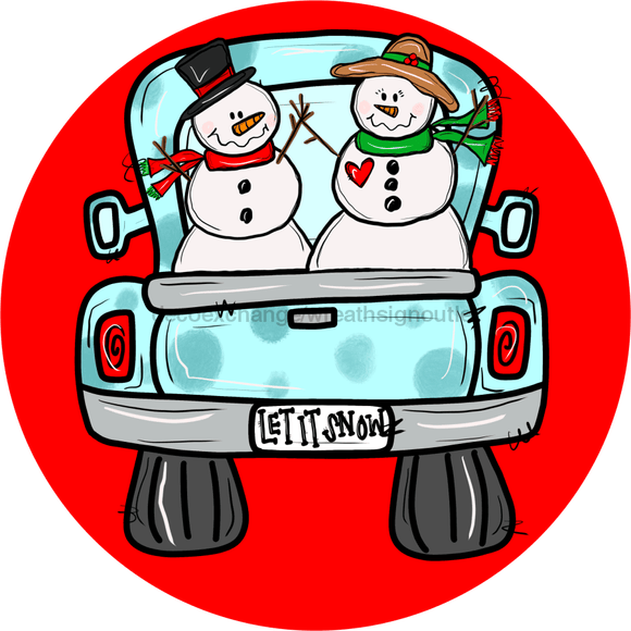 Wreath Sign, Snowman Christmas Truck, 12