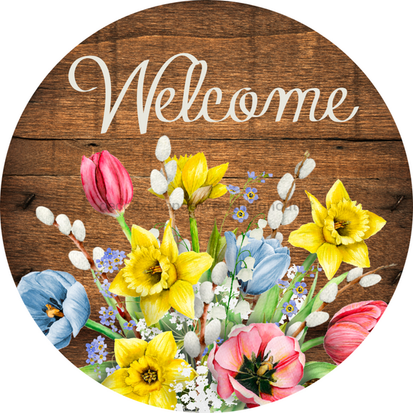Wreath Sign, Spring Sign, Welcome Flower Sign, 12