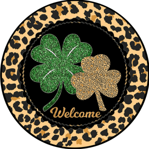 Wreath Sign, St Patricks Day Sign, Clover Leopard, 12" Round Metal Sign DECOE-394, Sign For Wreath, healthypureonline - healthypureonline