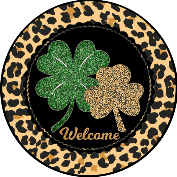 Wreath Sign, St Patricks Day Sign, Clover Leopard, 12