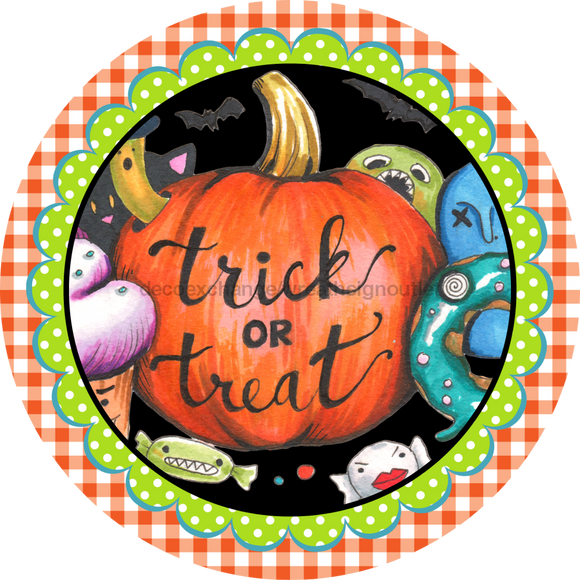 Wreath Sign, Trick or Treat Sign, Halloween Sign, DECOE-2100, Sign For Wreath, Round Sign, healthypureonline - healthypureonline®