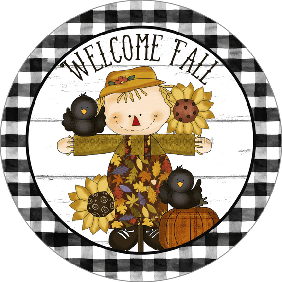 Wreath Sign, Welcome Fall Sign, Scarecrow Sign, 12