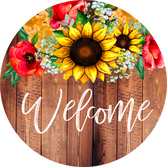 Wreath Sign, Welcome Sign, Sunflower Sign, 12