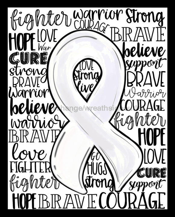 Wreath Sign, White Awareness Sign, Lung Cancer, 8x10